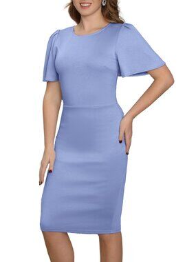 Women's Short Sleeve Sheath Midi Dress Elegant Fitted Modest Cocktail Dress  XXL
